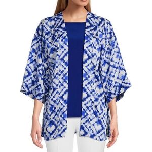 Slim Factor by Investments Royal Tie Dye 3/4 Sleeve Kimono